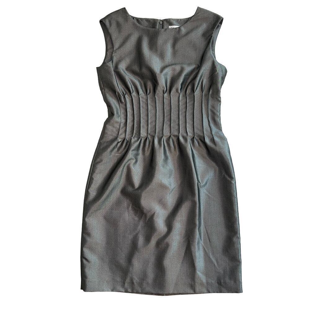 Calvin Klein Pewter Fitted Ribbed Sleeveless Sheath Dress Size 10